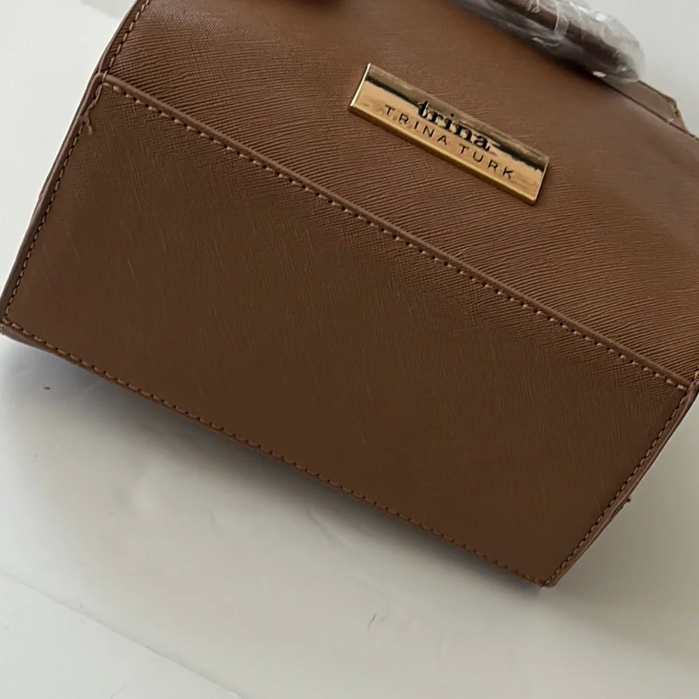 Trina Turk Khaki Vegan Leather Double Handle Shoulder Crossbody Bag